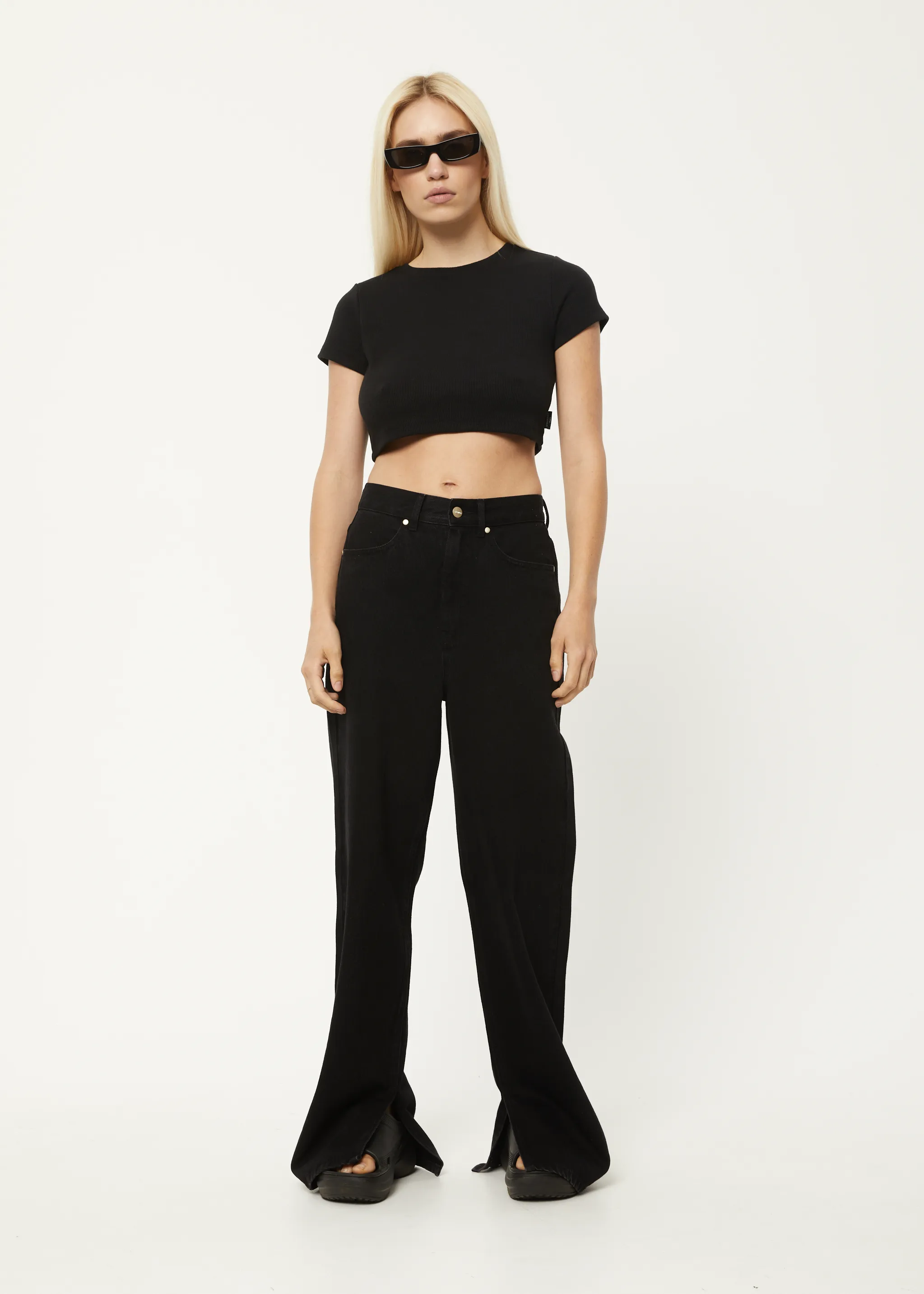 AFENDS Womens Abbie - Ribbed Cropped Tee - Black