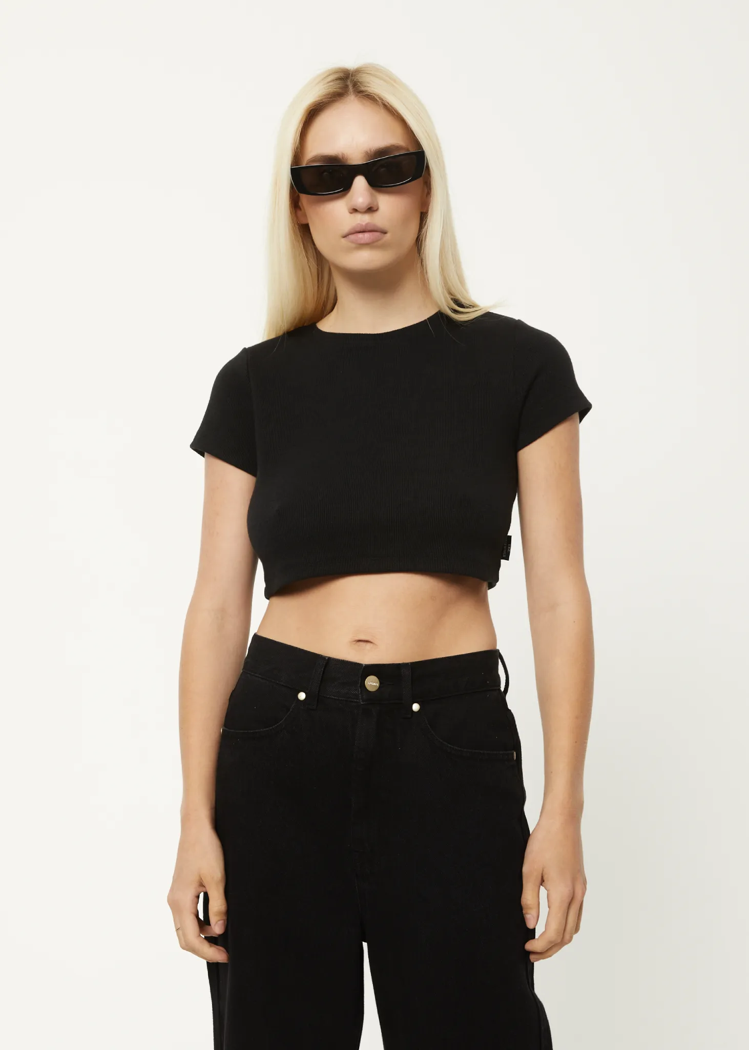 AFENDS Womens Abbie - Ribbed Cropped Tee - Black