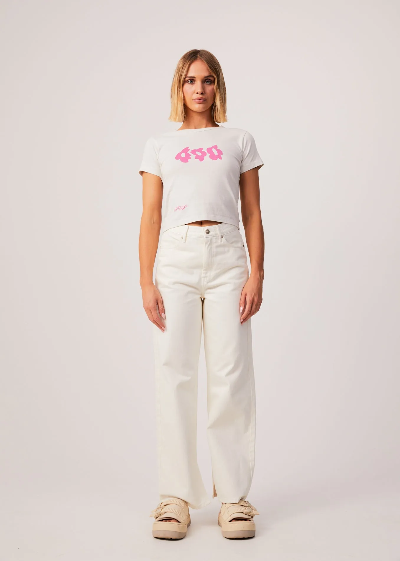 AFENDS Womens Alohaz - Floral Baby T-Shirt - Off White