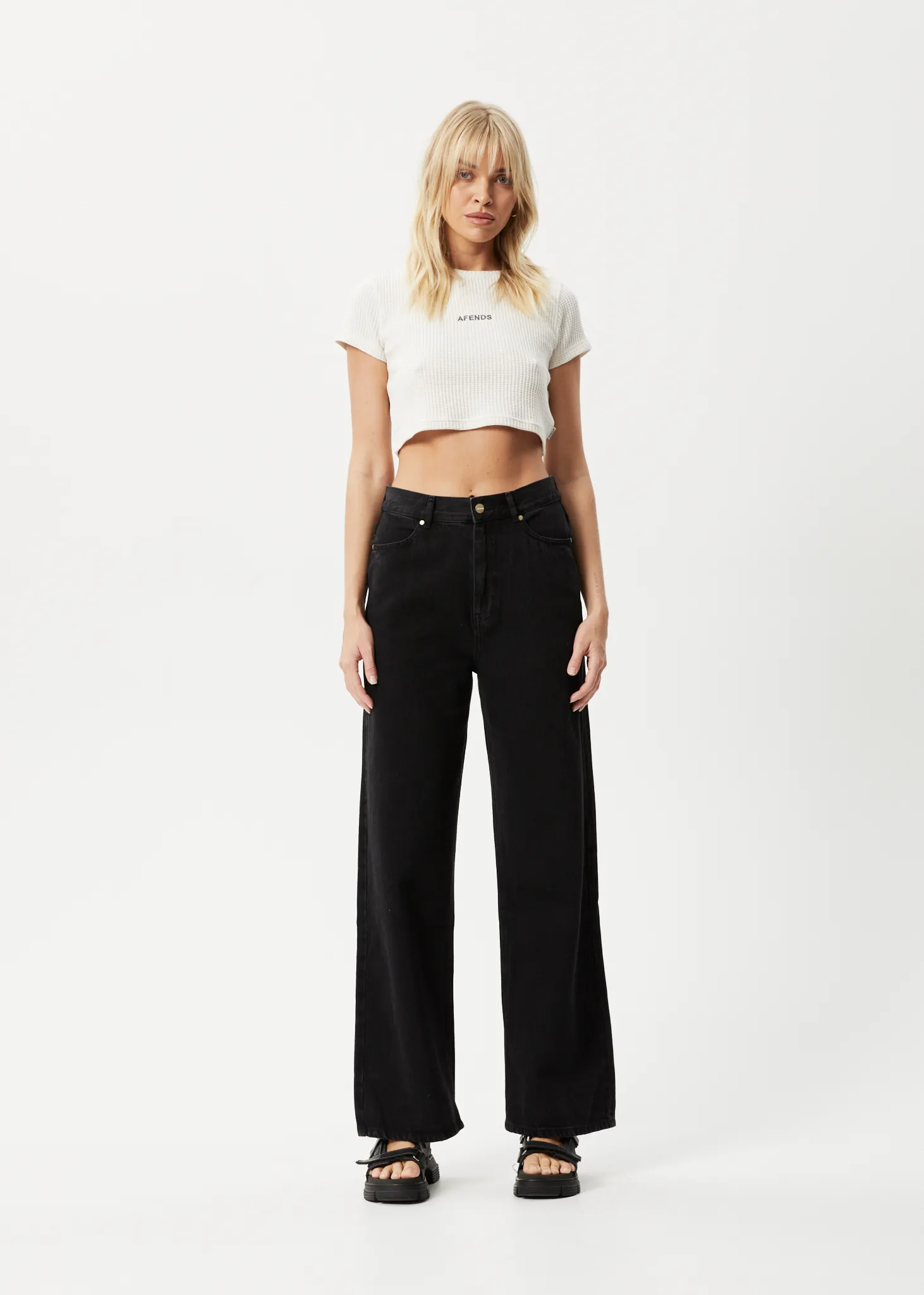 AFENDS Womens Ari - Waffle Cropped T-Shirt - Off White