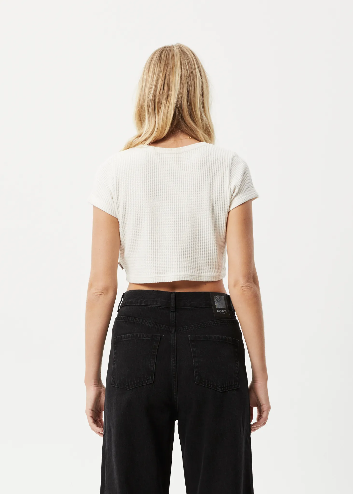 AFENDS Womens Ari - Waffle Cropped T-Shirt - Off White