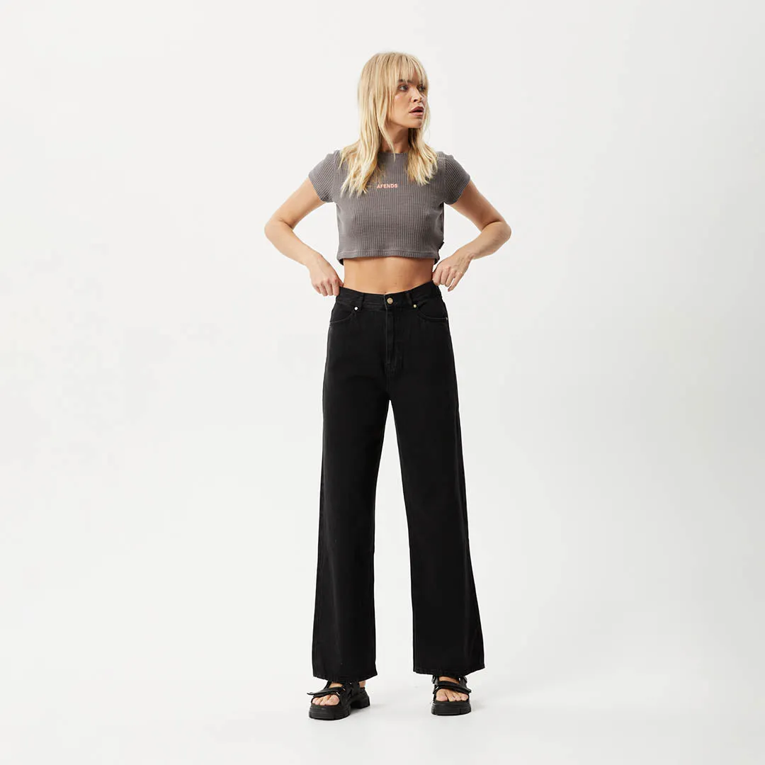 AFENDS Womens Ari - Waffle Cropped T-Shirt - Steel