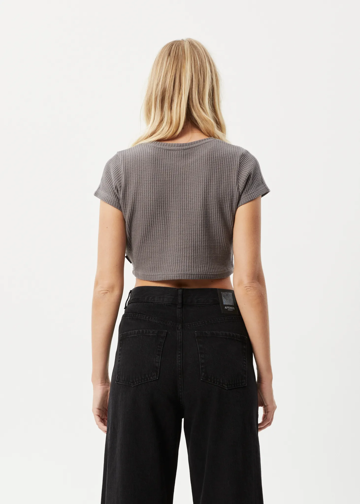 AFENDS Womens Ari - Waffle Cropped T-Shirt - Steel