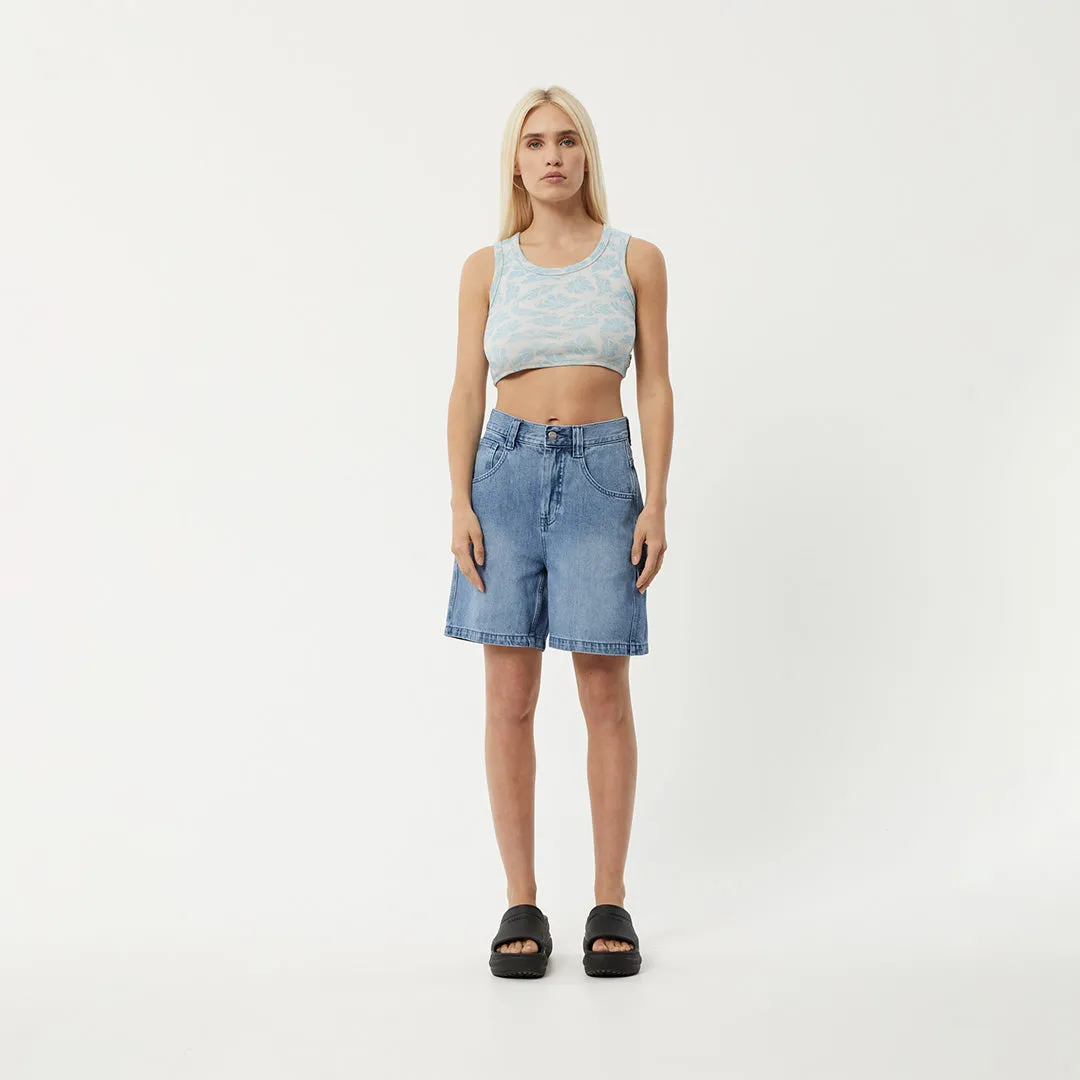 AFENDS Womens Billie - Ribbed Floral Cropped Singlet - Smoke Blue