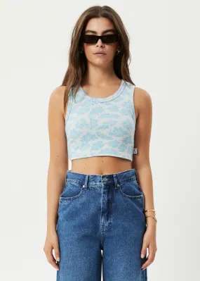 AFENDS Womens Billie - Ribbed Floral Cropped Singlet - Smoke Blue