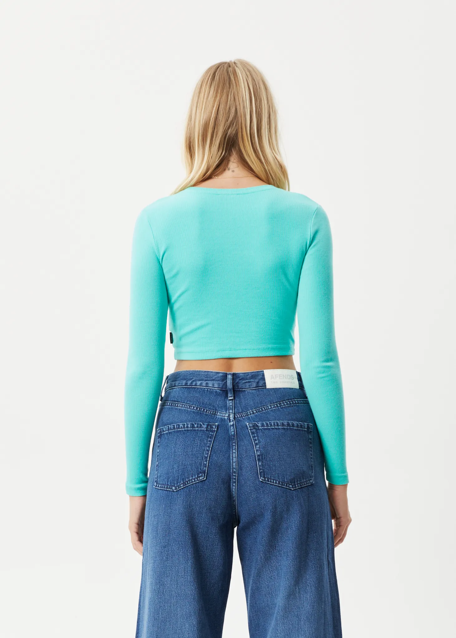 AFENDS Womens Boundless - Ribbed Cropped Long Sleeve Top - Jade