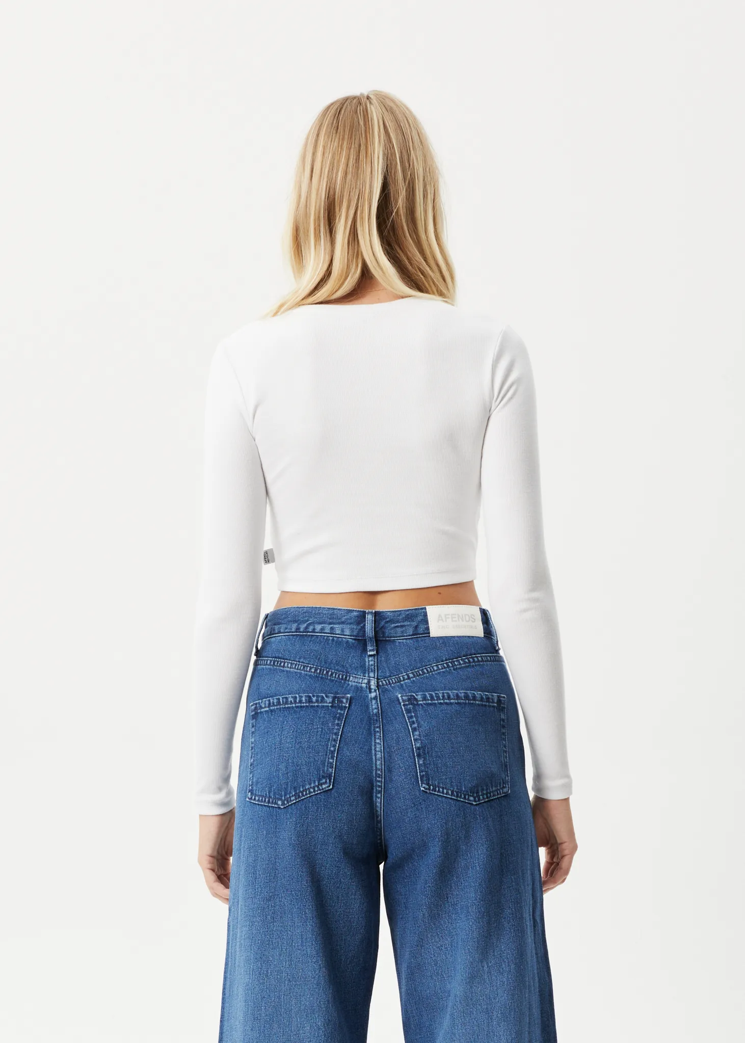 AFENDS Womens Boundless - Ribbed Cropped Long Sleeve Top - White