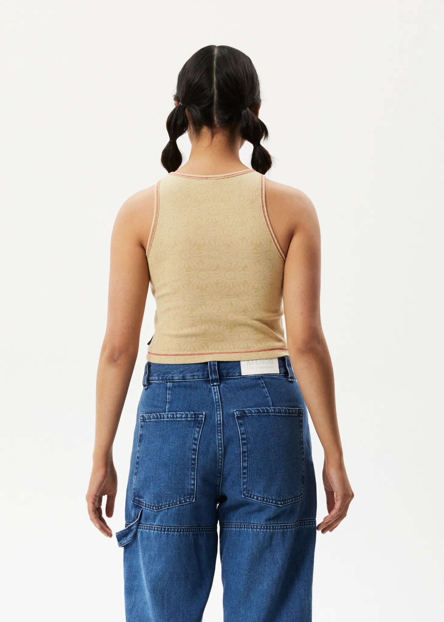 AFENDS Womens Dandy Pearly - Floral Ribbed Singlet - Camel