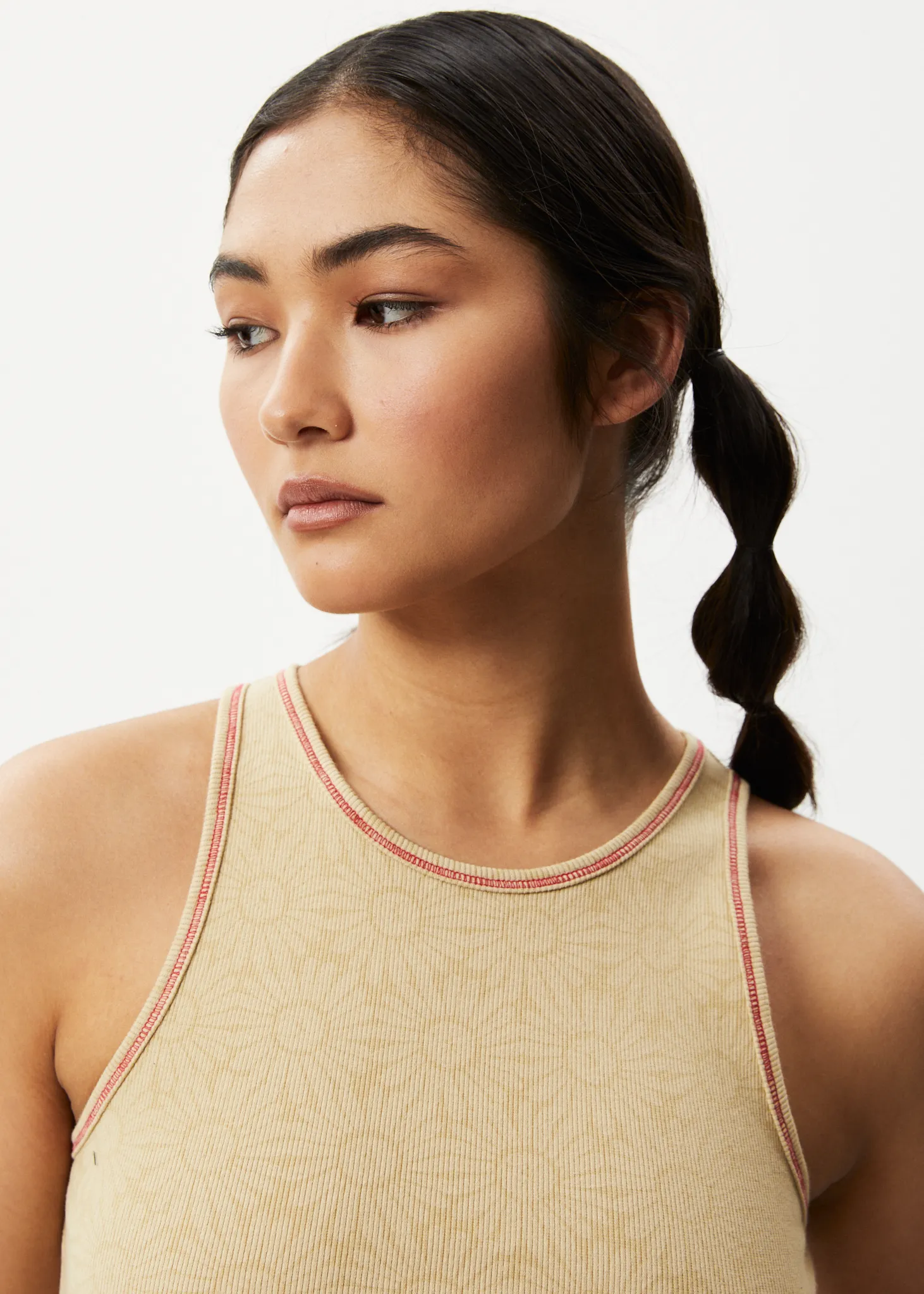 AFENDS Womens Dandy Pearly - Floral Ribbed Singlet - Camel
