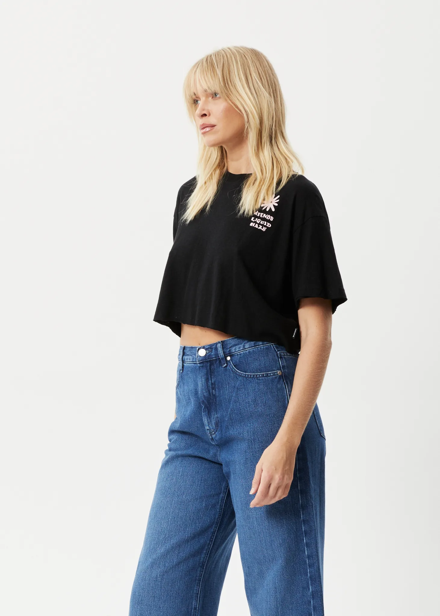AFENDS Womens Daze Slay Cropped - Oversized Graphic T-Shirt - Black