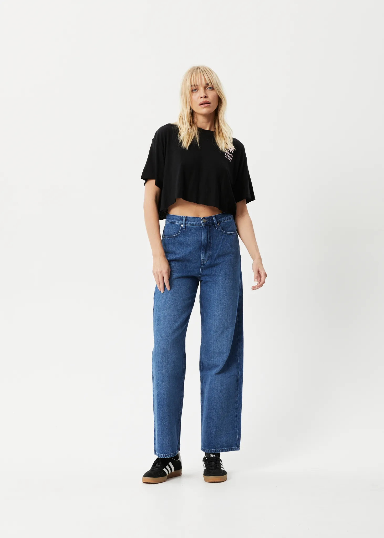 AFENDS Womens Daze Slay Cropped - Oversized Graphic T-Shirt - Black