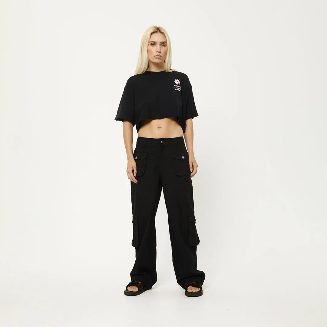 AFENDS Womens Daze Slay Cropped - Oversized Graphic T-Shirt - Black