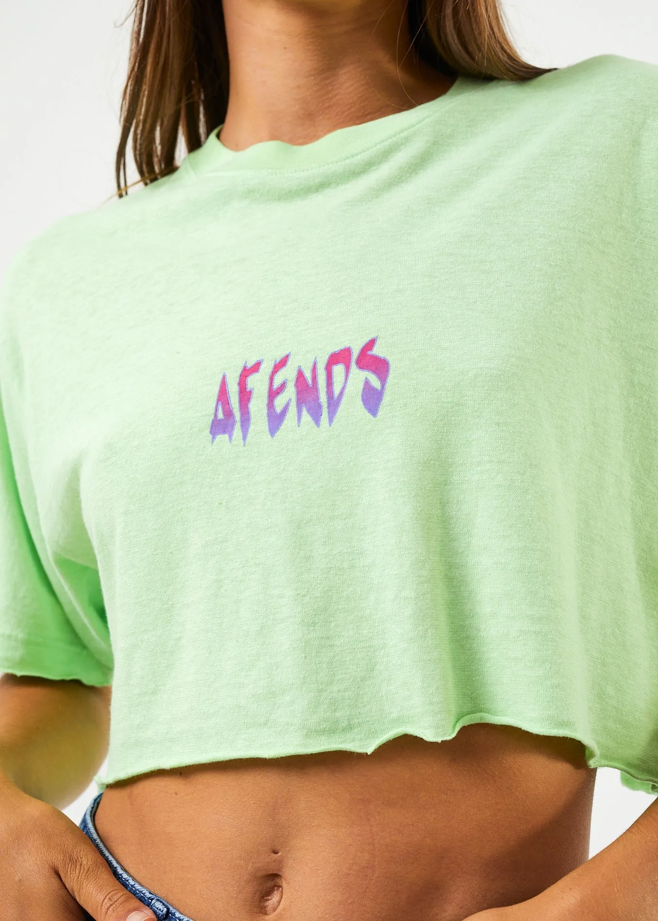 AFENDS Womens Electric Slay Cropped - Oversized T-Shirt - Lime Green