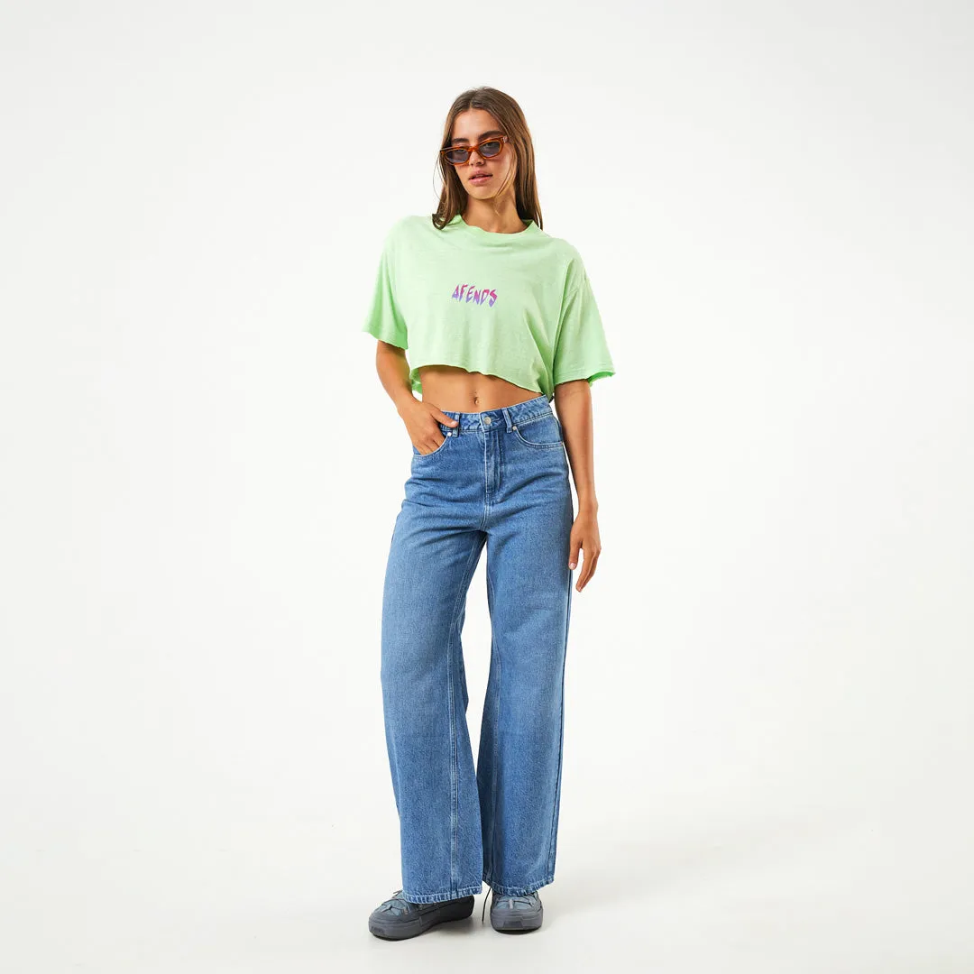 AFENDS Womens Electric Slay Cropped - Oversized T-Shirt - Lime Green