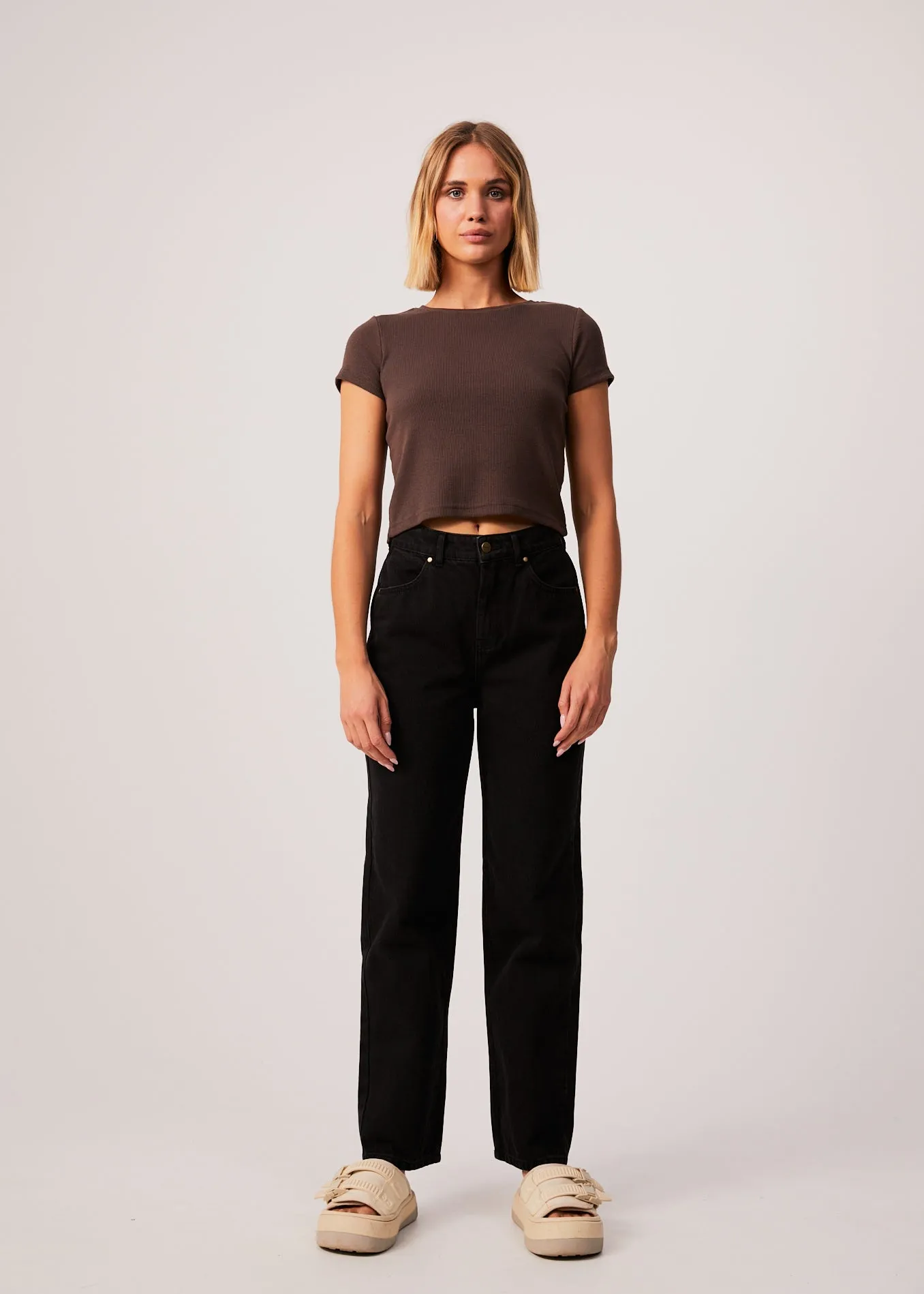 AFENDS Womens Faith - Ribbed Tee - Coffee
