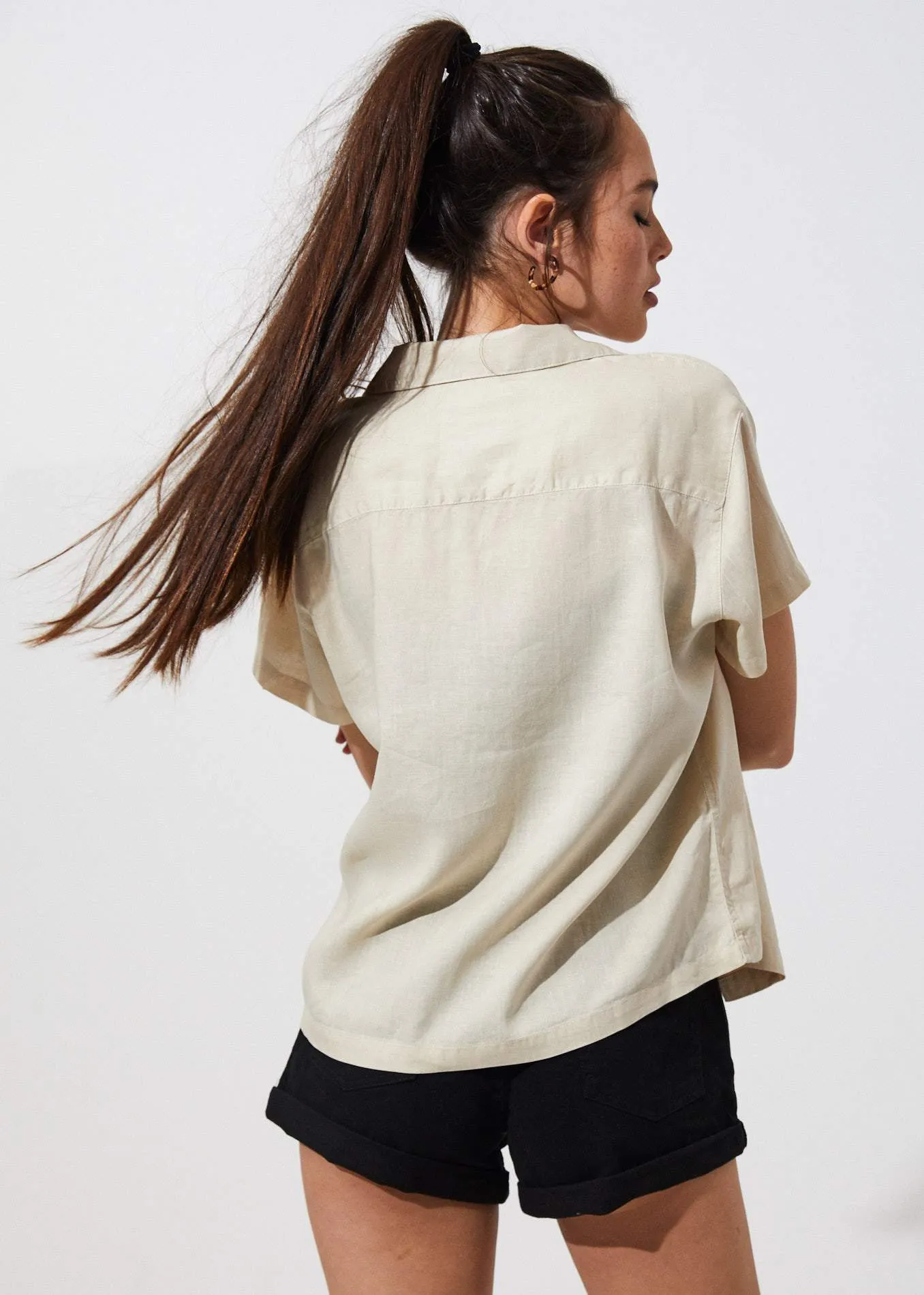 Afends Womens Mood - Hemp Short Sleeve Shirt - Bone