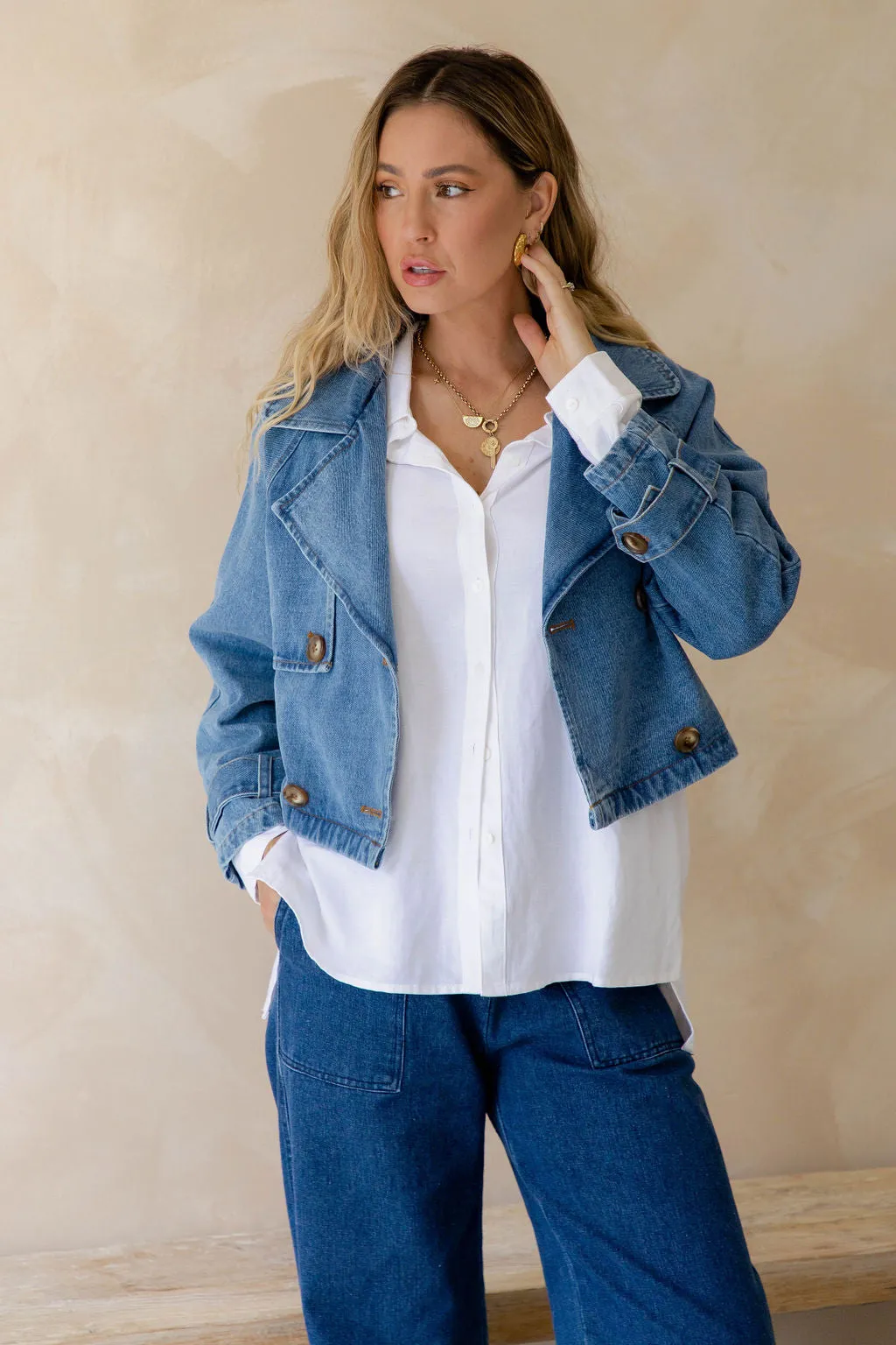 Banksy Crop Denim Jacket - Blue