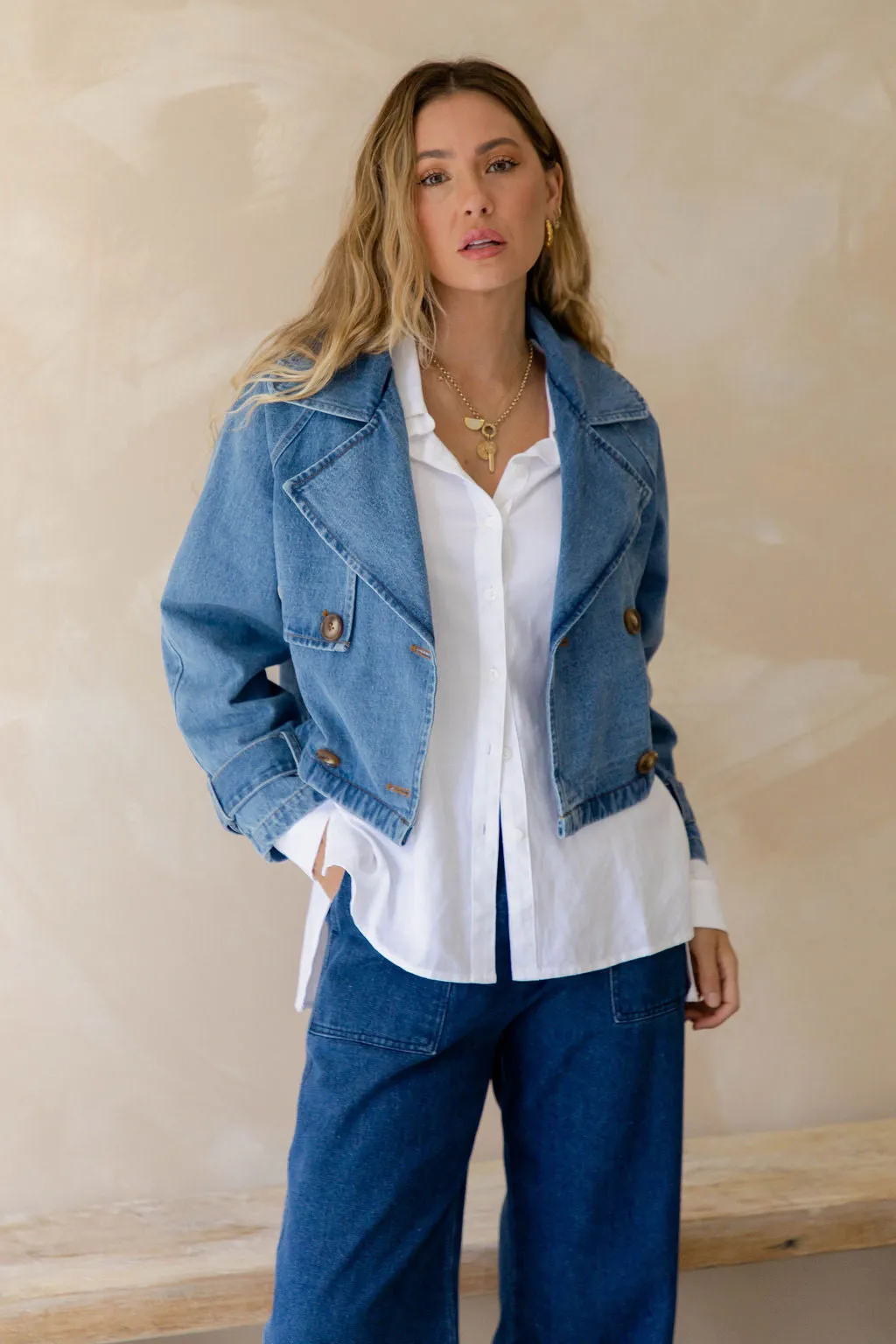 Banksy Crop Denim Jacket - Blue