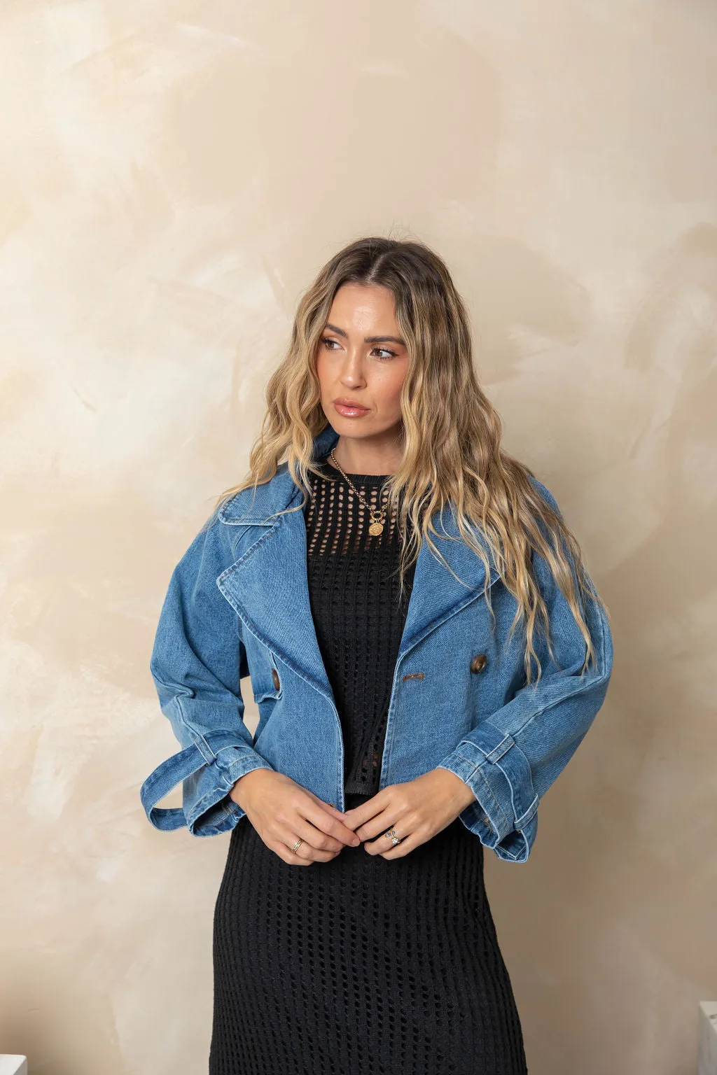 Banksy Crop Denim Jacket - Blue