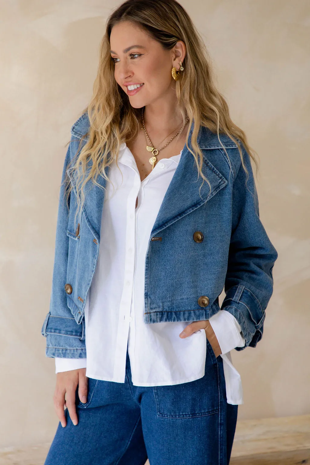 Banksy Crop Denim Jacket - Blue