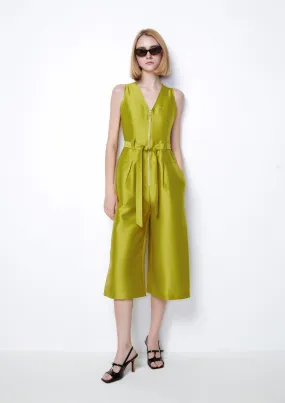 Belted Satin Sleeveless Jumpsuit