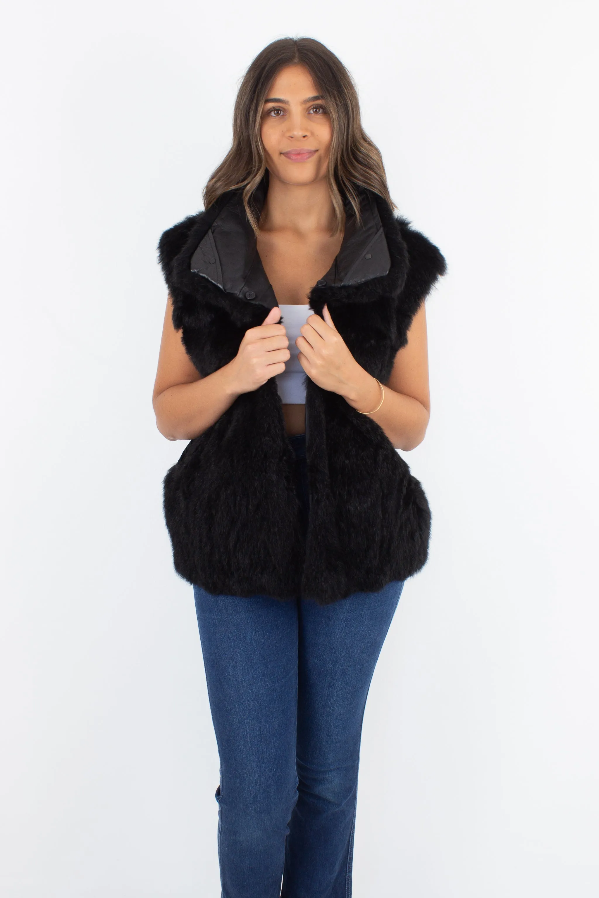 Black Fur Vest - Size S/M/L