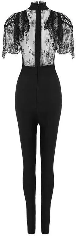 Black Lace Stretch Skinny Jumpsuit