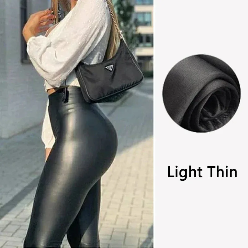 Black Leather High Waist Spandex Leggings