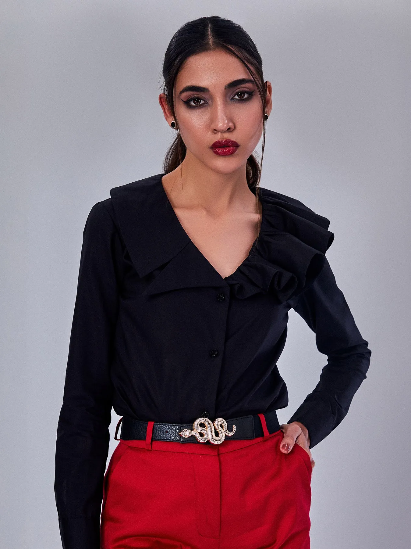 Black Shirt with Unique Mix Collar