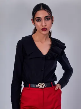Black Shirt with Unique Mix Collar