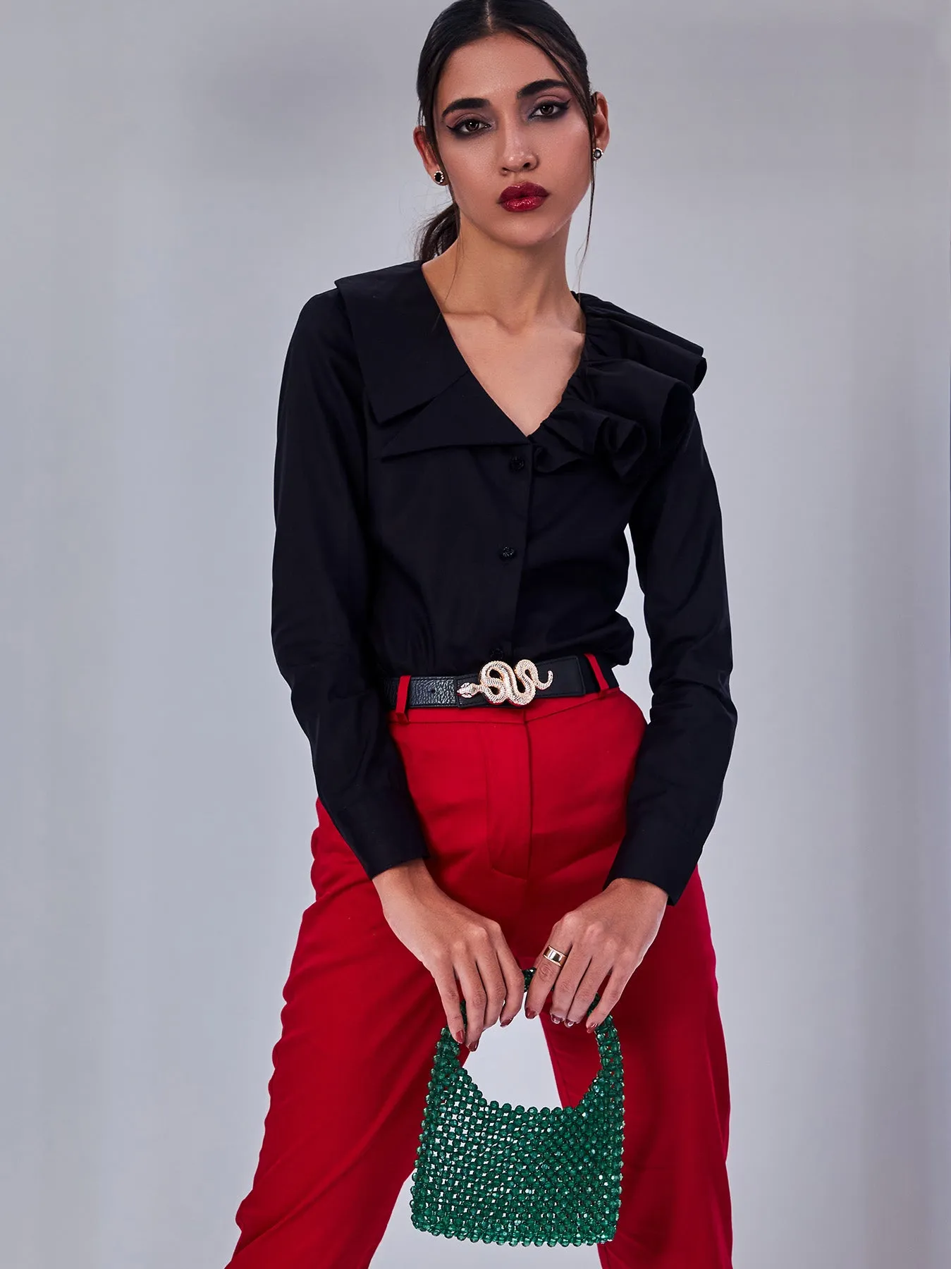 Black Shirt with Unique Mix Collar
