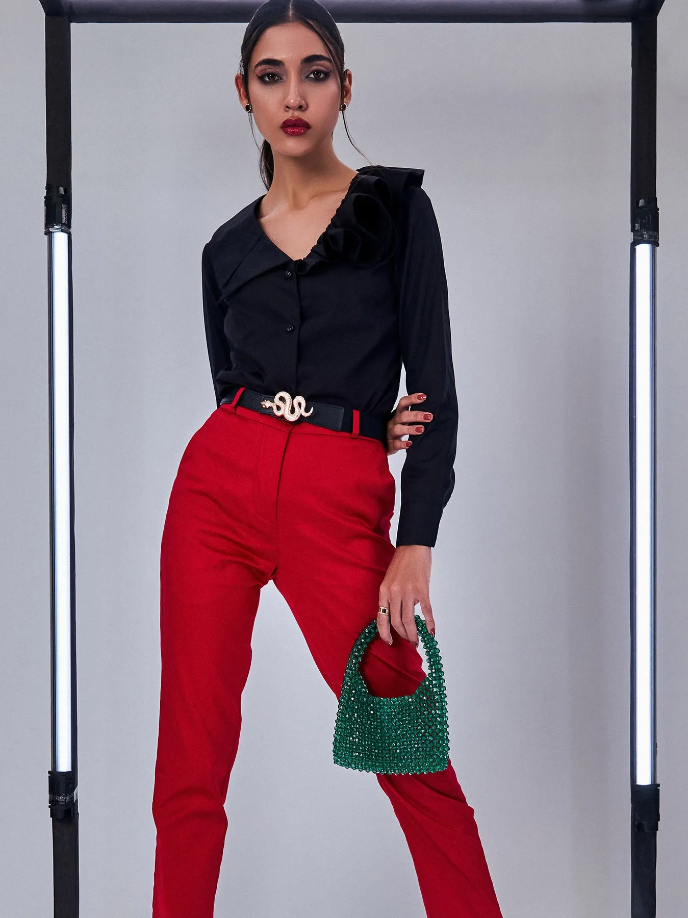 Black Shirt with Unique Mix Collar