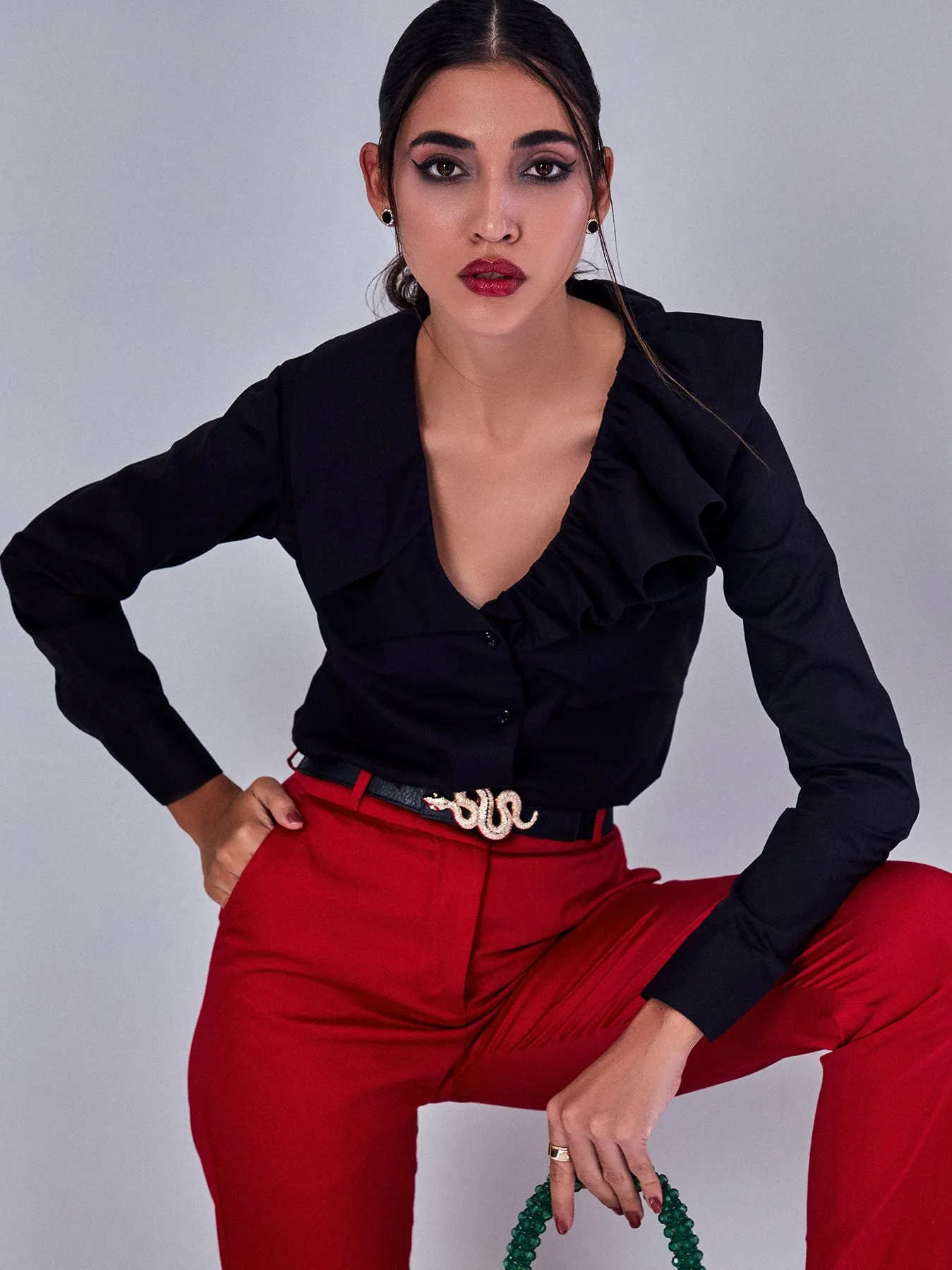 Black Shirt with Unique Mix Collar
