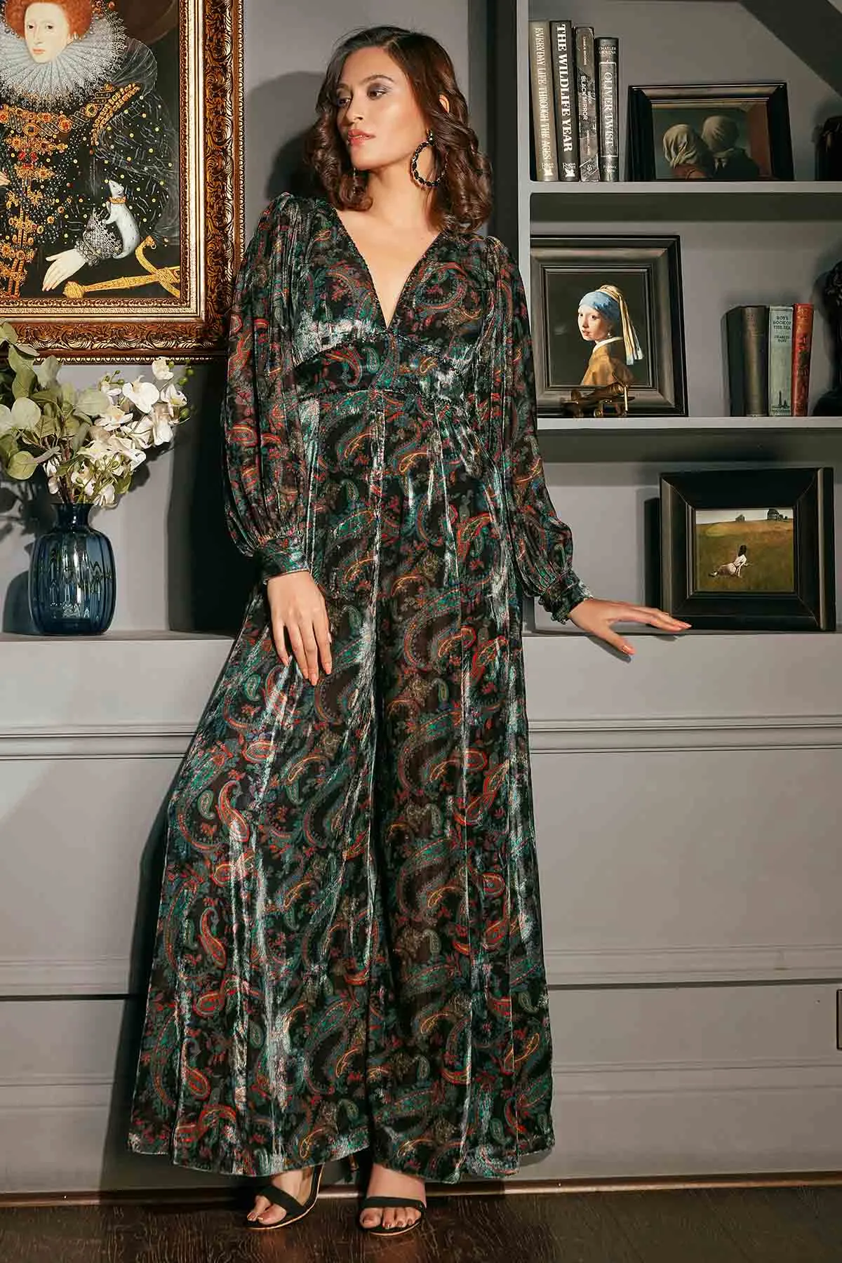 Black Velvet Printed Jumpsuit