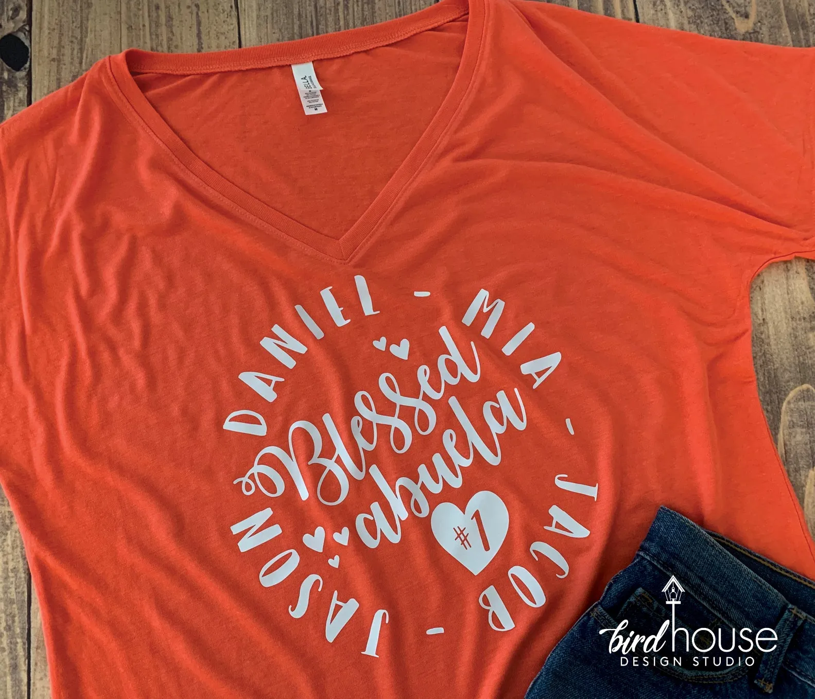 Blessed Abuela Shirt, Cute Personalized Grandma, Mima, Mom, Lela, Any Color