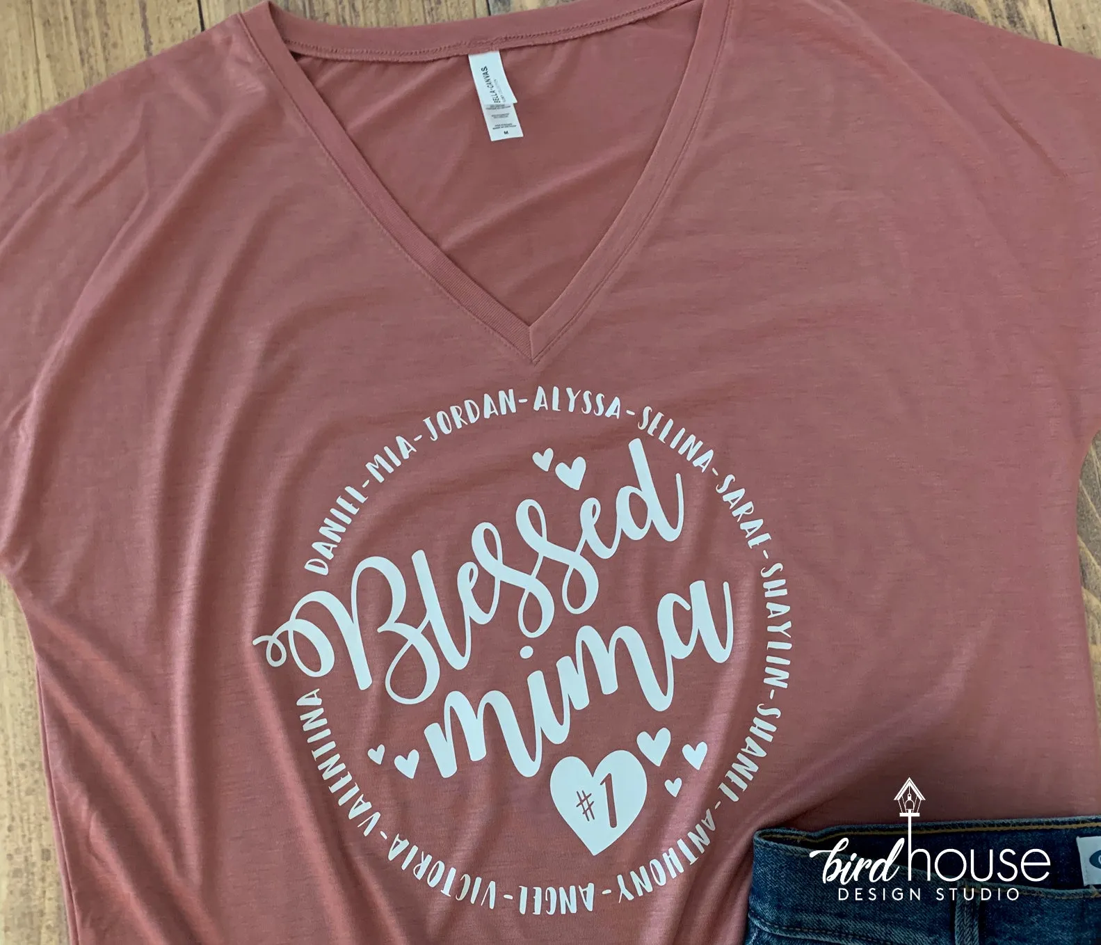 Blessed Abuela Shirt, Cute Personalized Grandma, Mima, Mom, Lela, Any Color