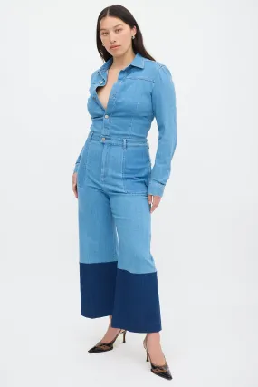 Blue Denim Wide Leg Jumpsuit