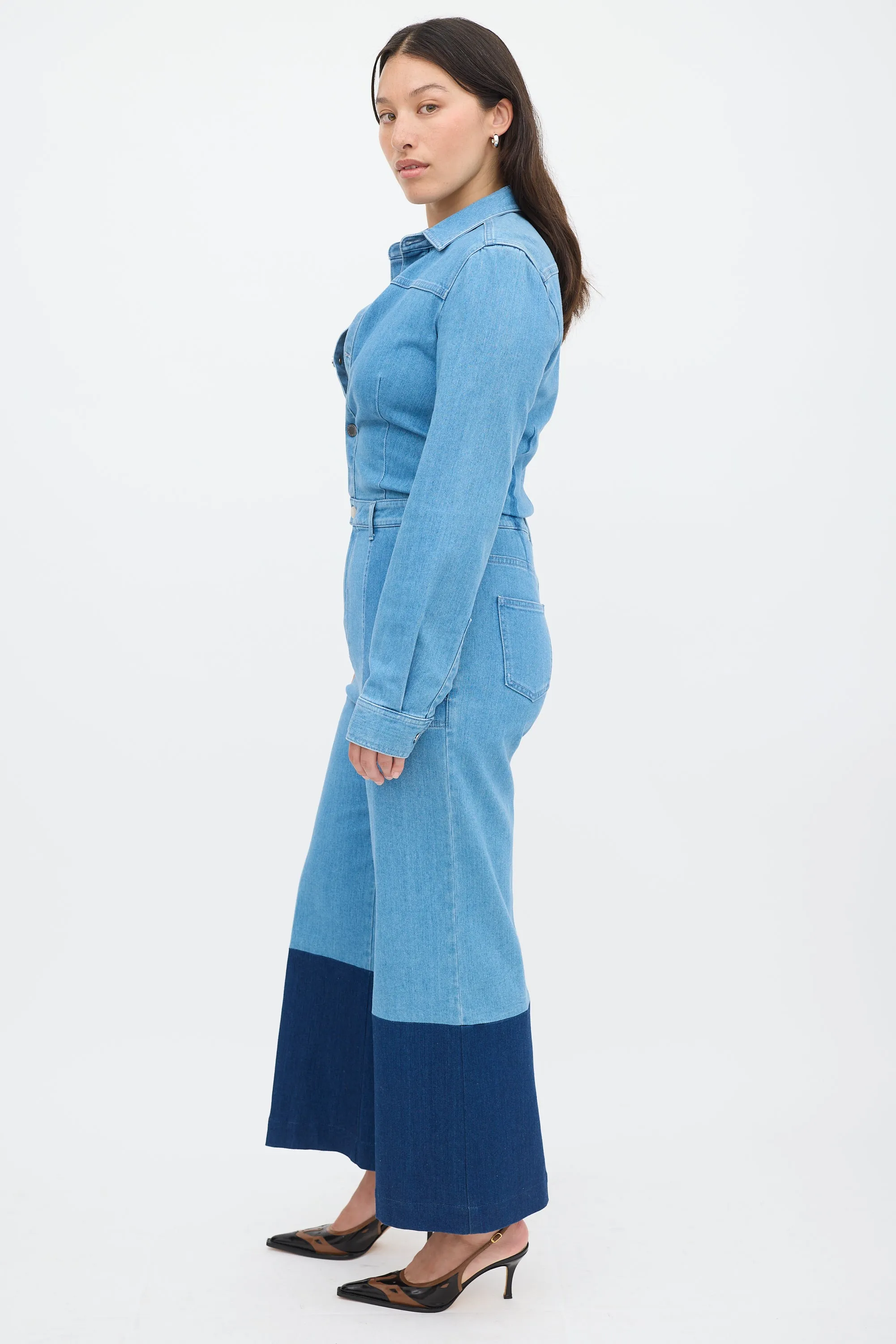 Blue Denim Wide Leg Jumpsuit