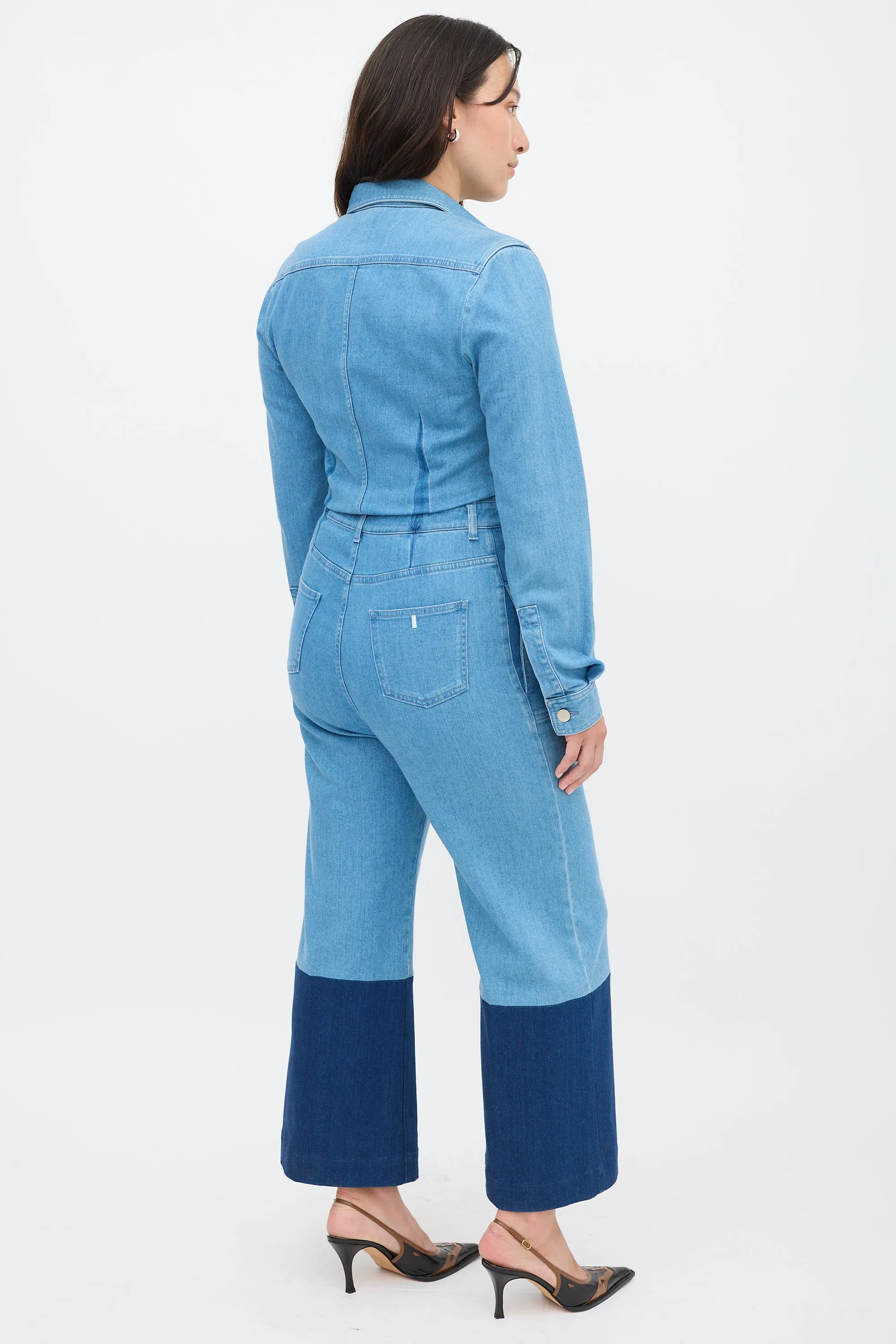 Blue Denim Wide Leg Jumpsuit