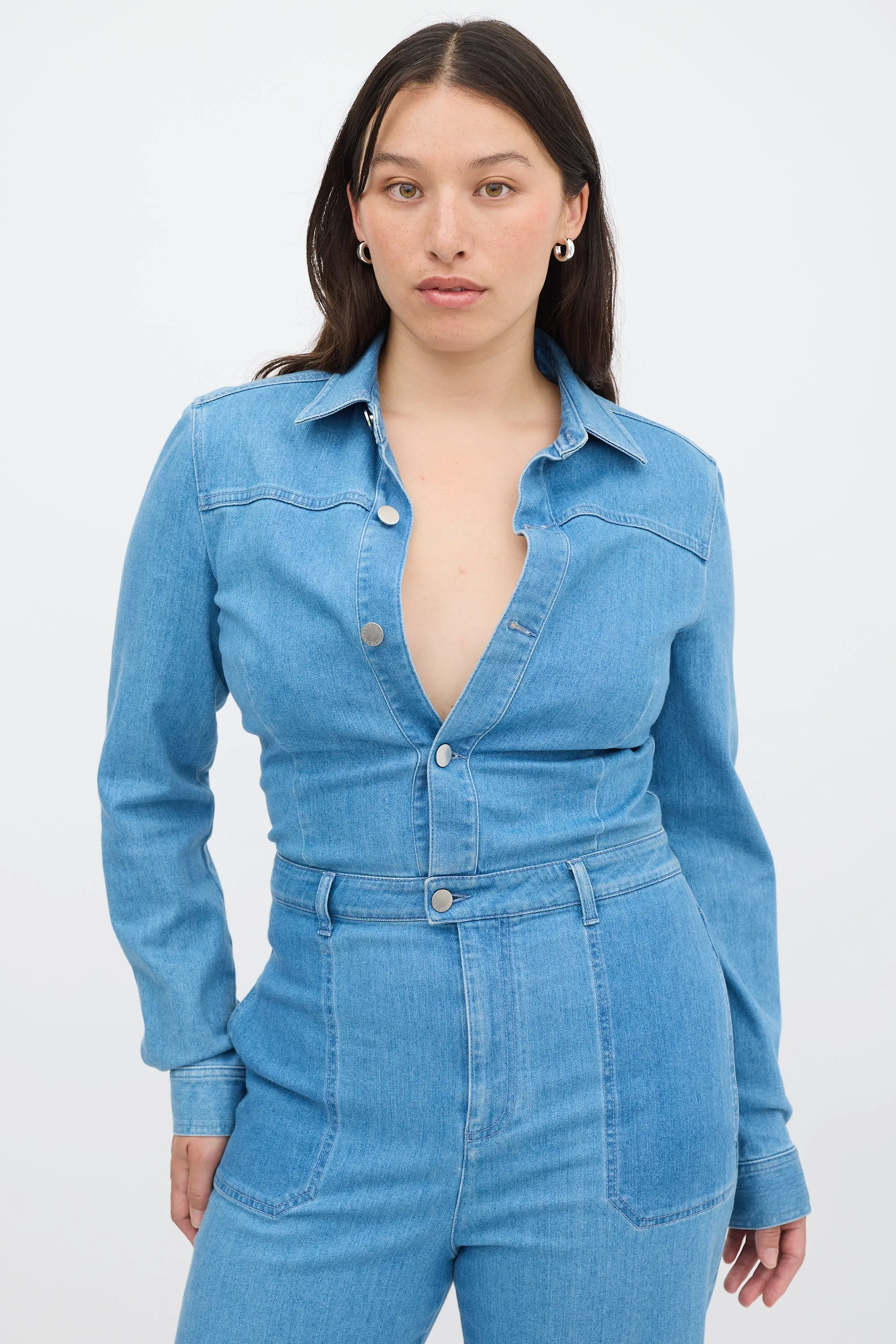 Blue Denim Wide Leg Jumpsuit