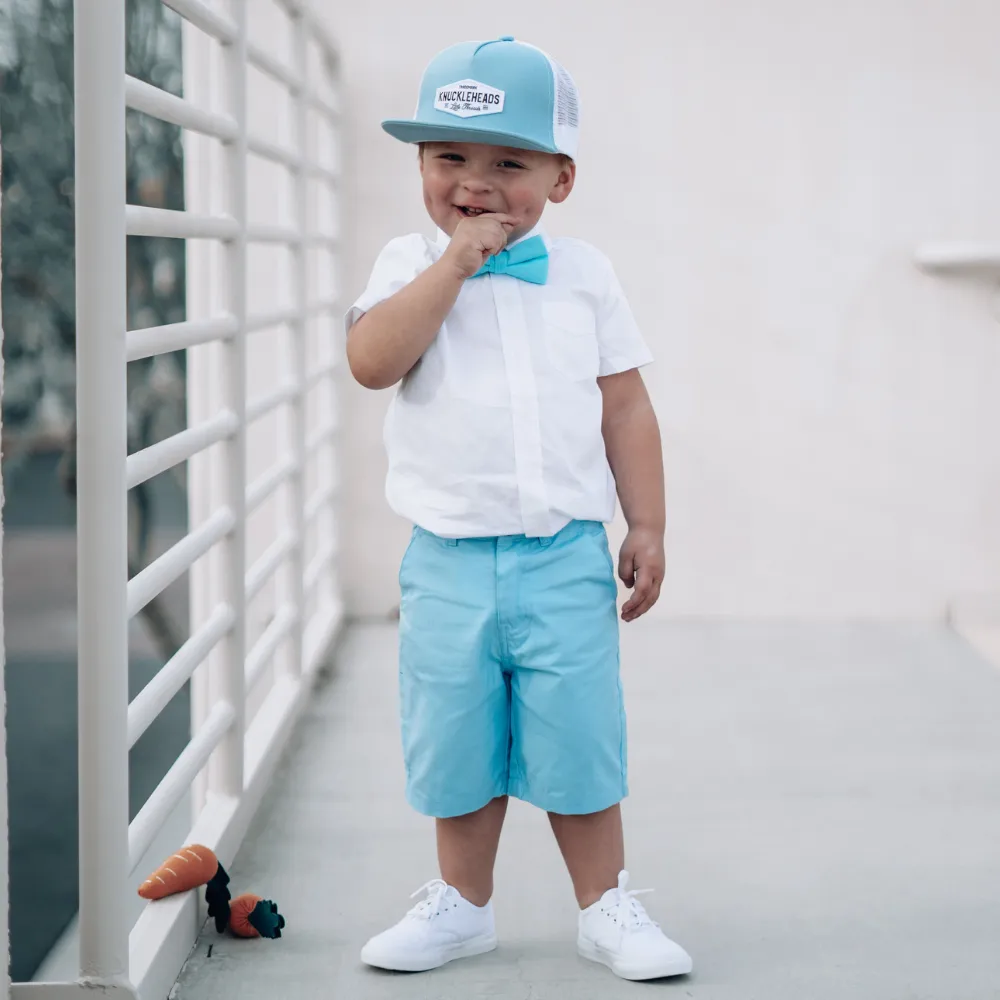 Born to Love Boy's White Button Down Short Sleeve Shirt