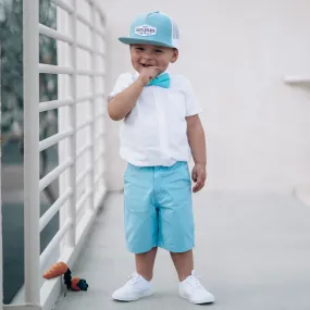 Born to Love Boy's White Button Down Short Sleeve Shirt