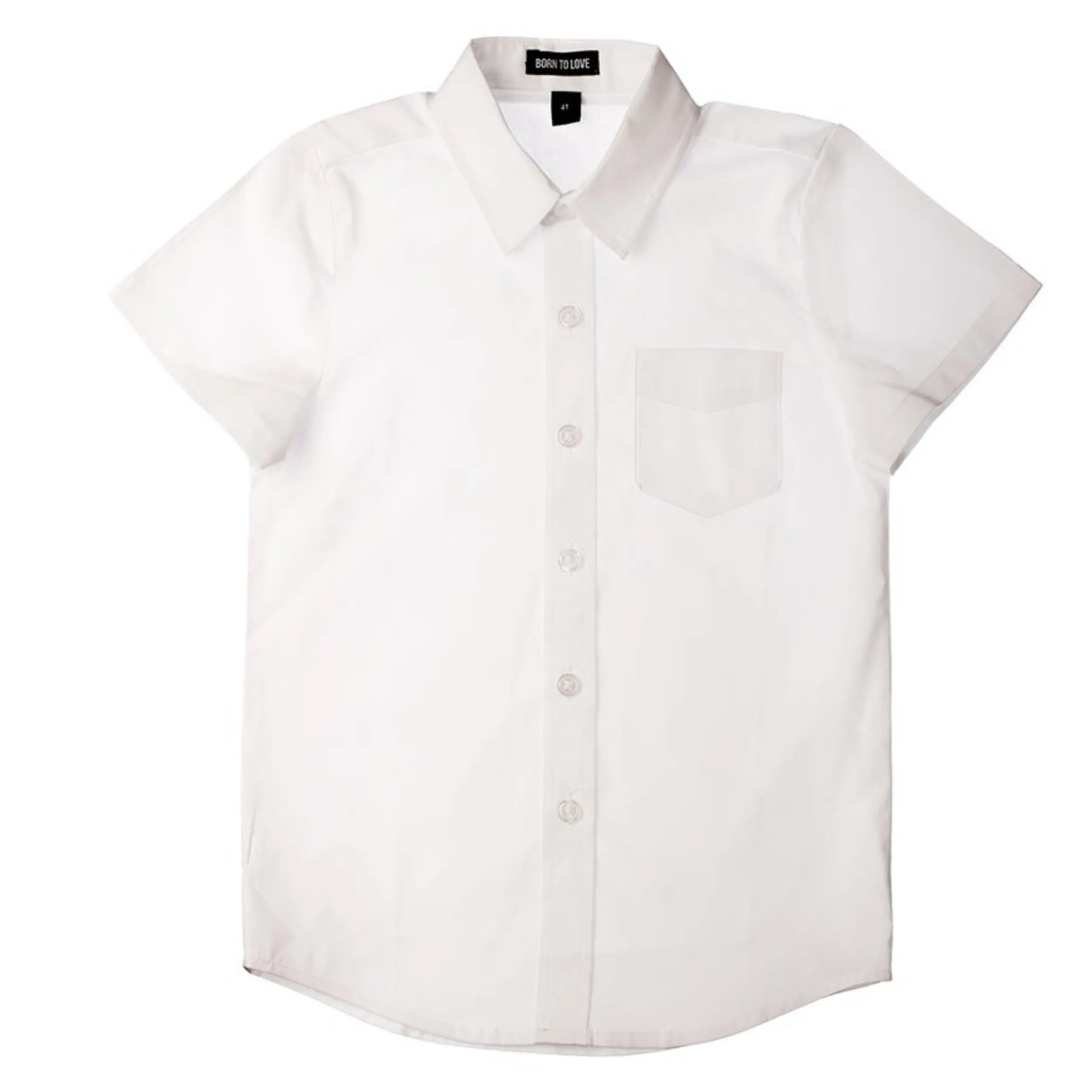 Born to Love Boy's White Button Down Short Sleeve Shirt
