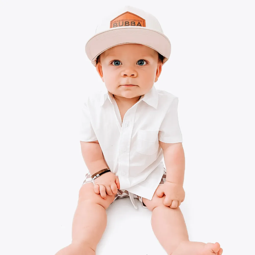 Born to Love Boy's White Button Down Short Sleeve Shirt