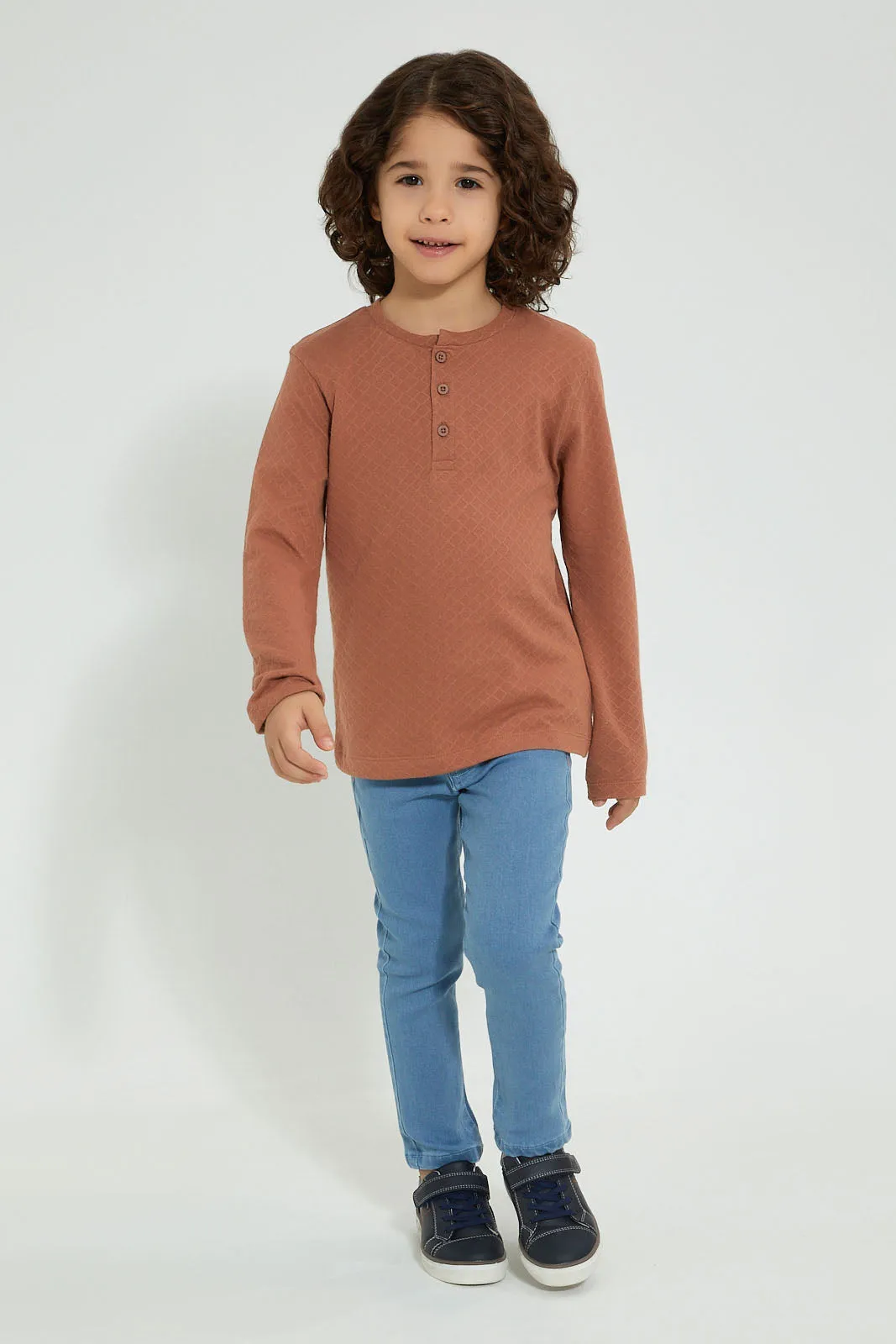 Brown Long Sleeved Henley T-Shirt