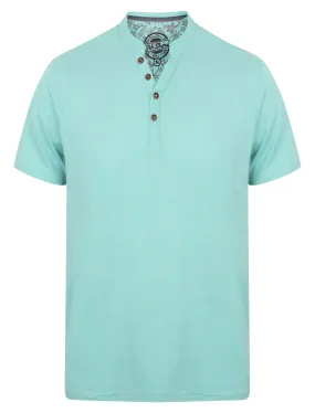 Canal Henley Y Neck Cotton Slub T-Shirt in Nile Blue - South Shore