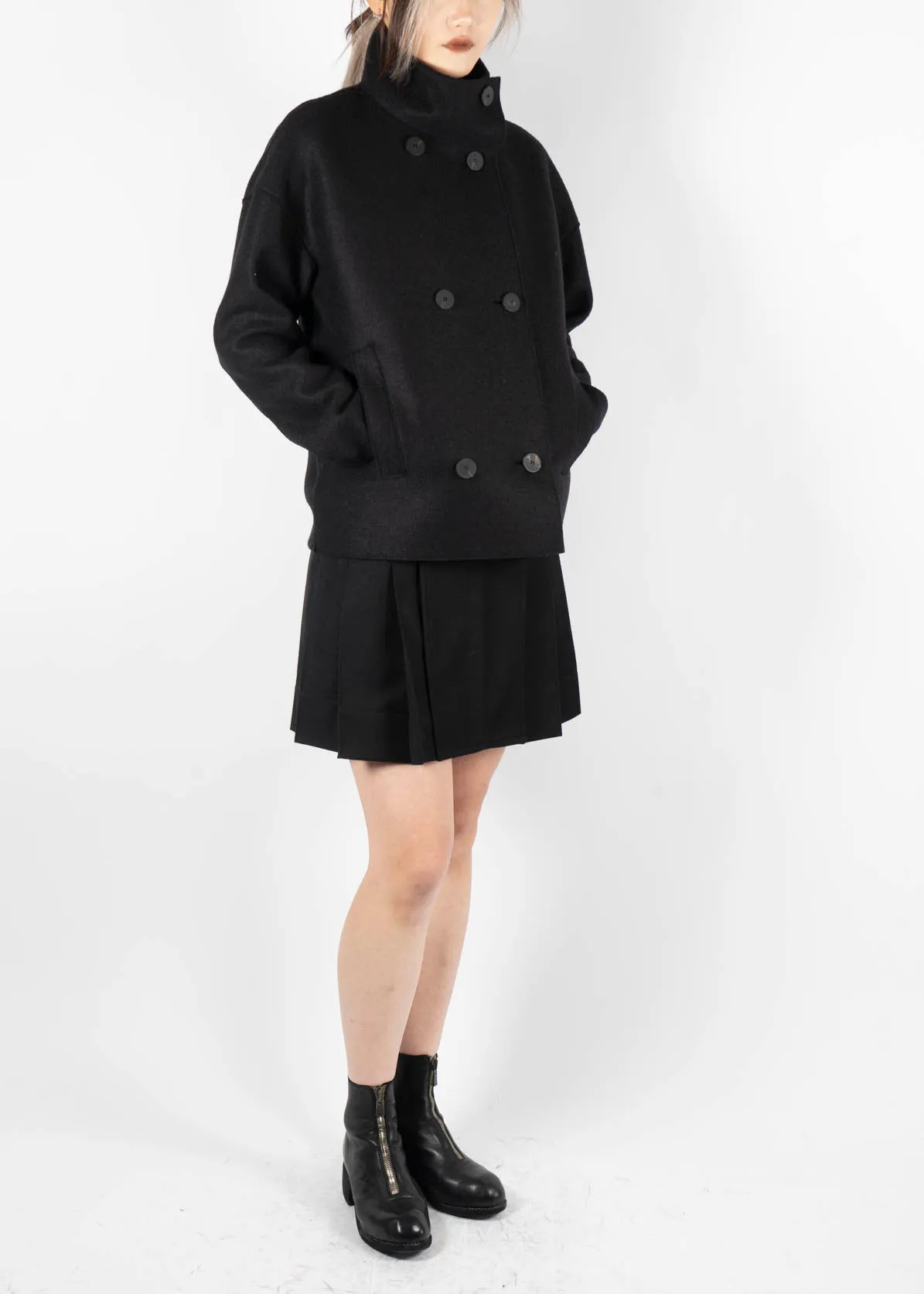 Cropped Funnel Neck Jacket Black