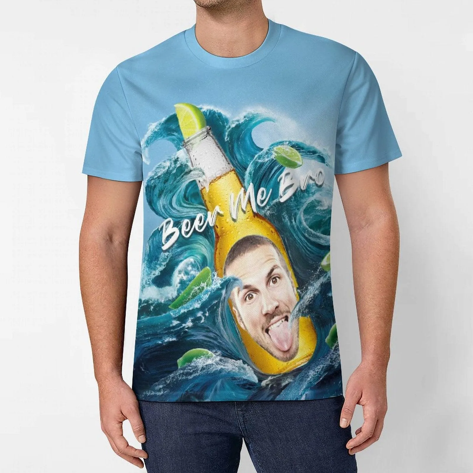 Custom Face Beer Me Bro Vacation Casual T-Shirt Men's Tops