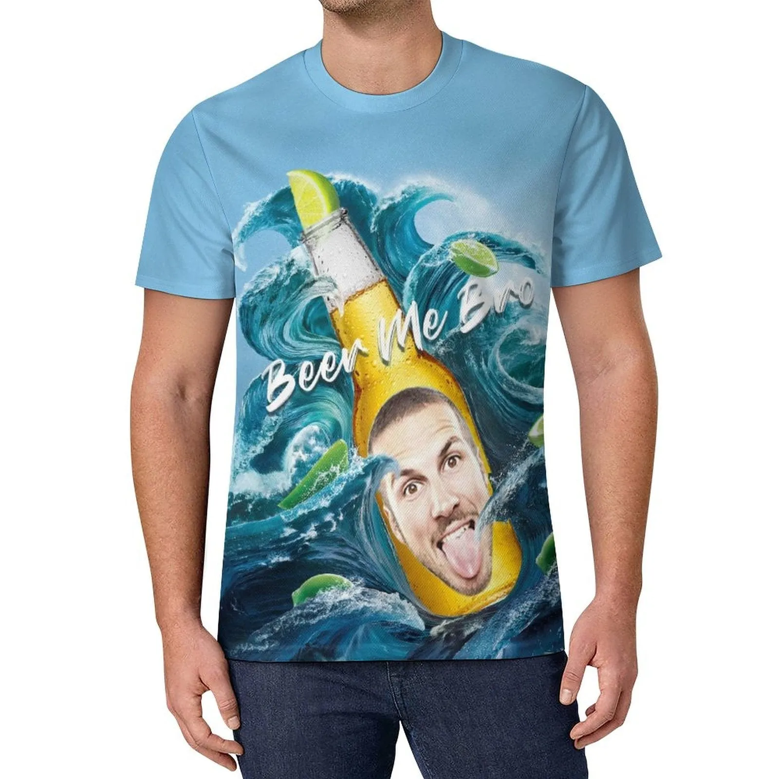 Custom Face Beer Me Bro Vacation Casual T-Shirt Men's Tops