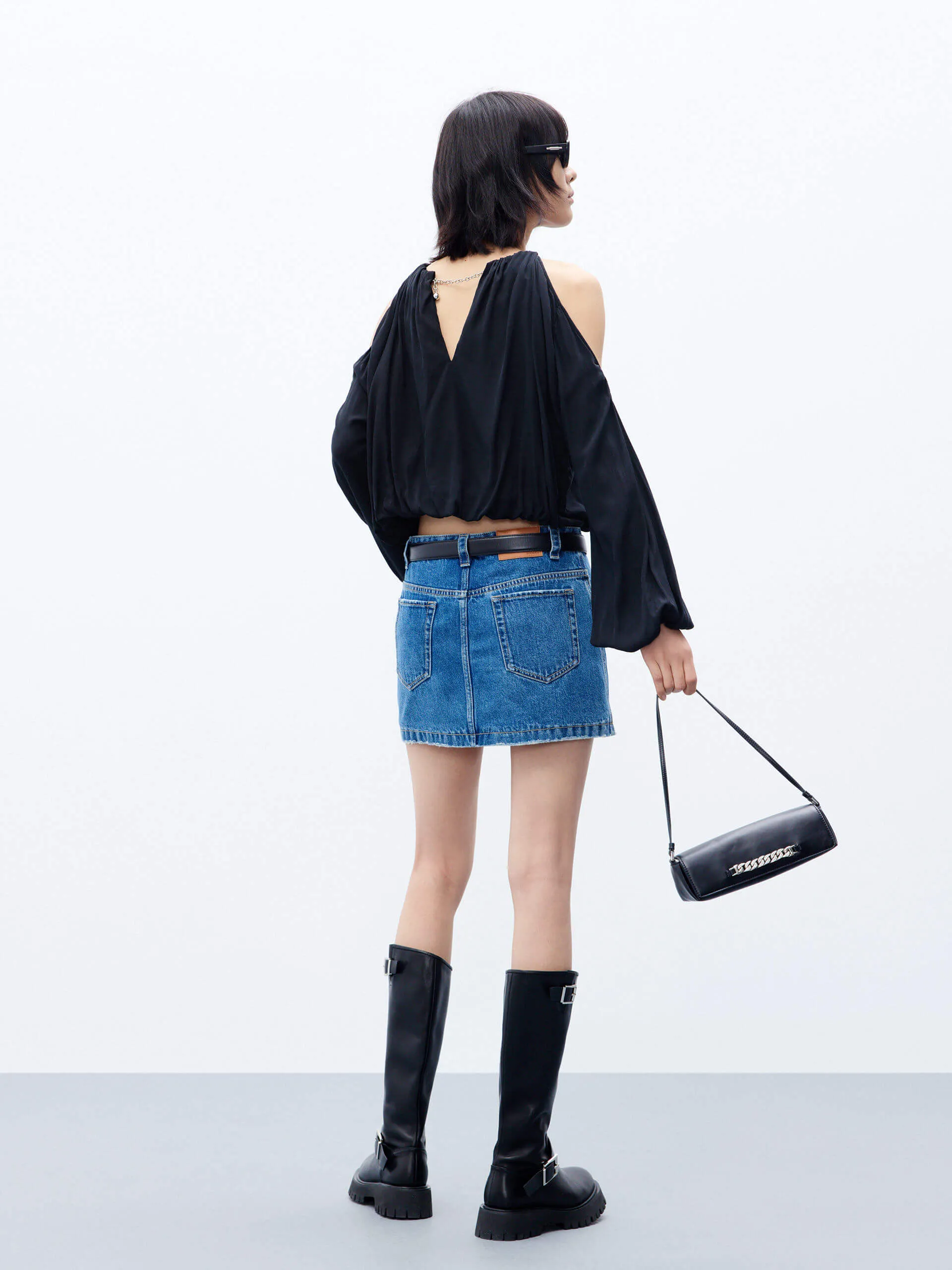 Cut Shoulder Cropped Top